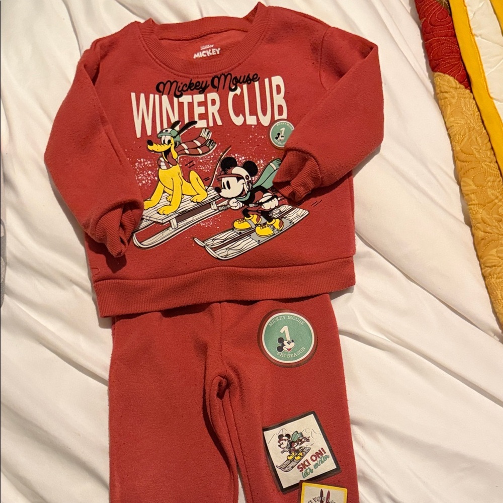 Disney Red Mickey Mouse and Pluto Winter Sweatshirt